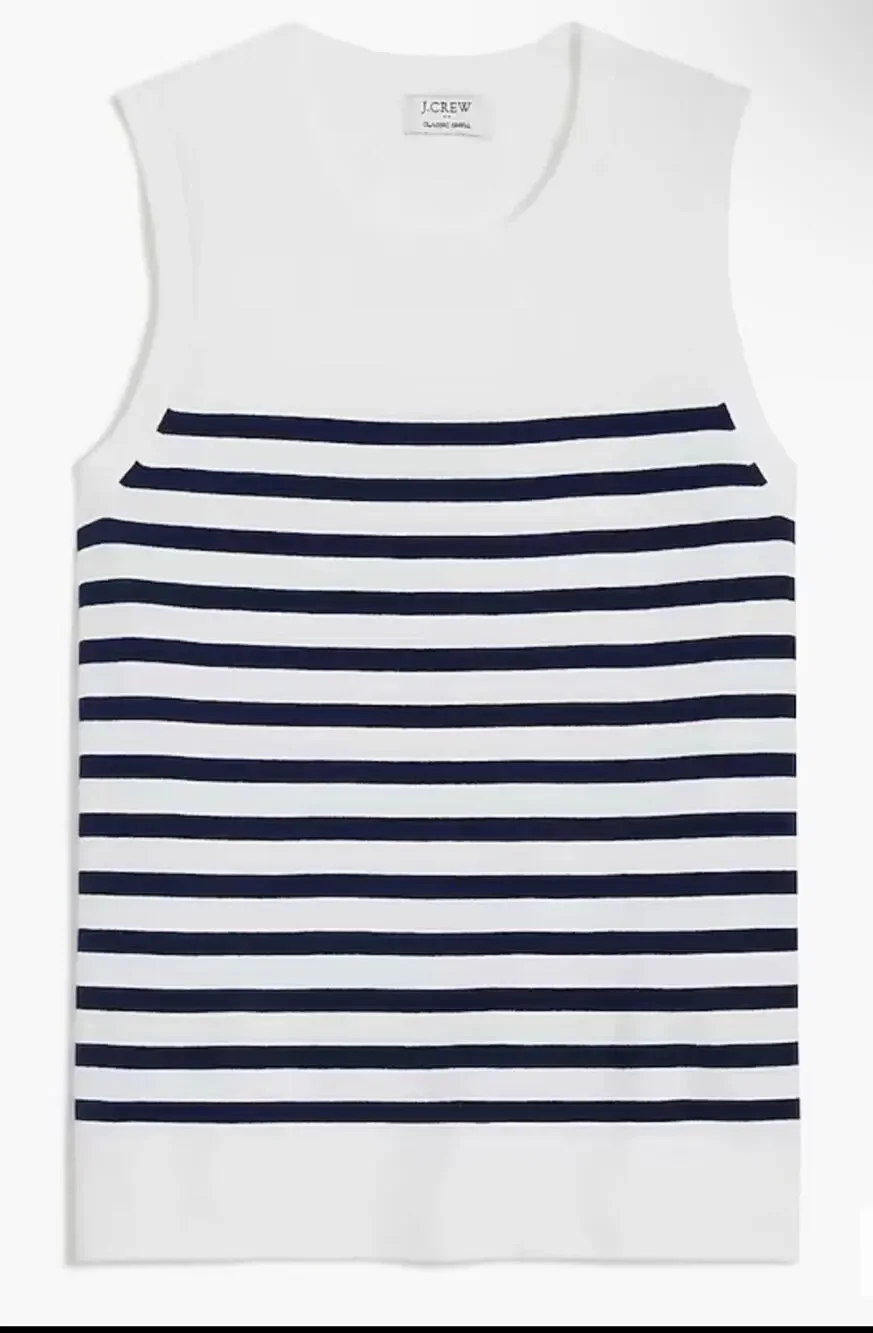 J.Crew Women’s Large Striped Sweater Classic Shell White Navy Coastal Nautical